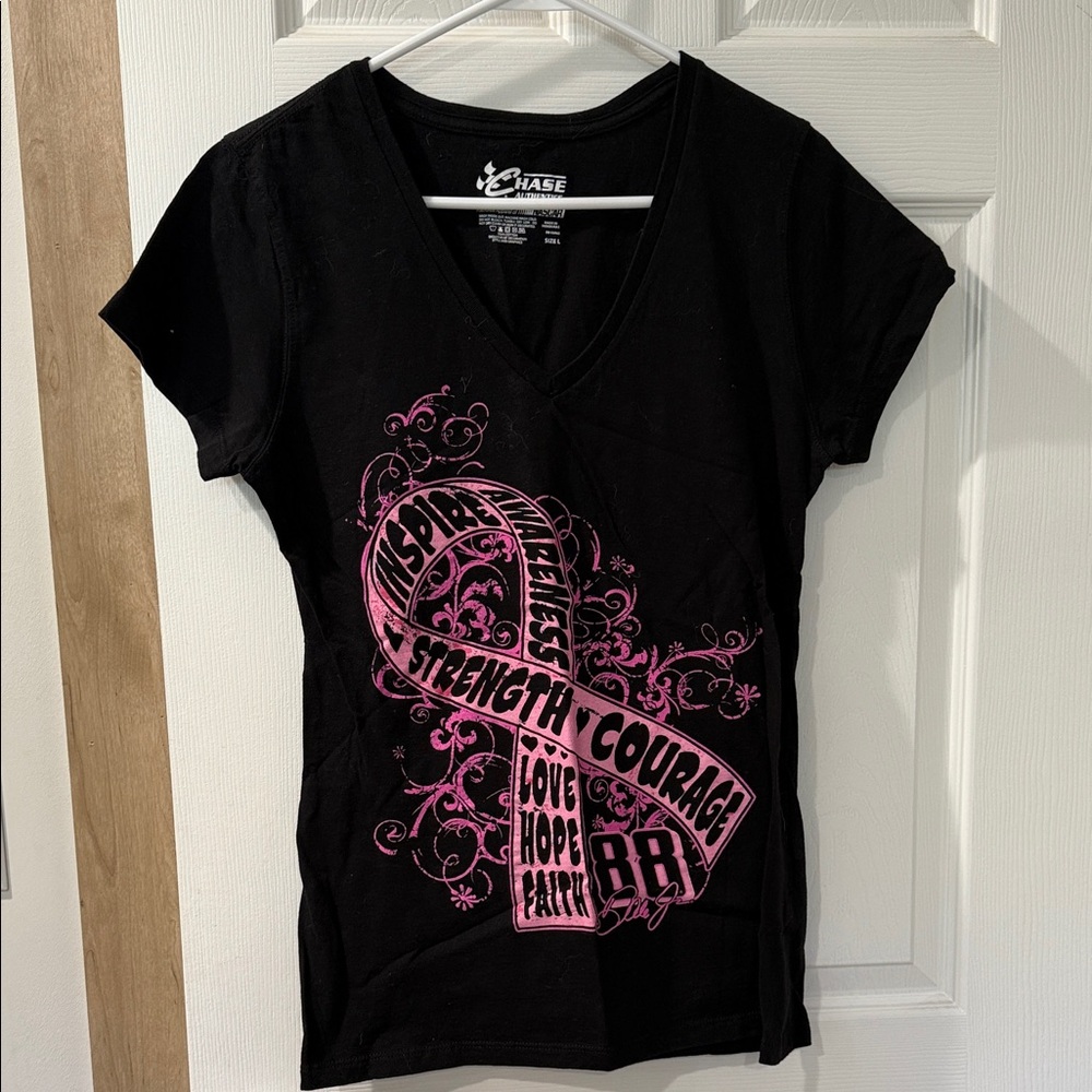 Nascar Black V-Neck Tee with Pink Design